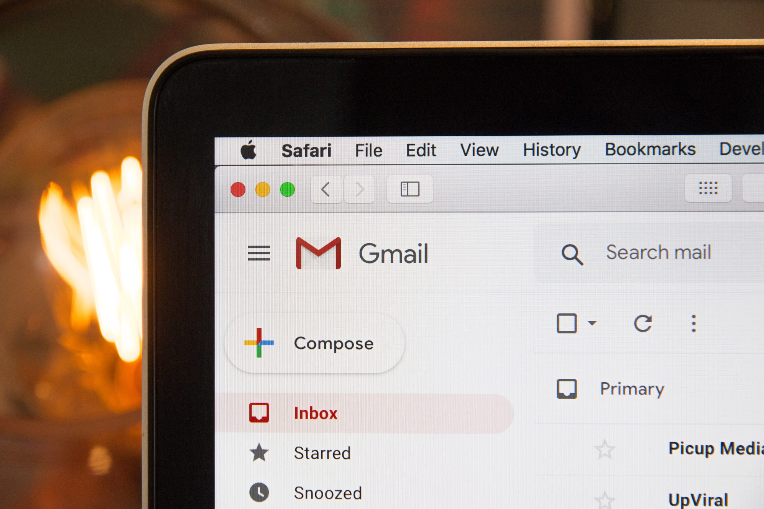 Close Up of Screen Displaying Gmail Inbox