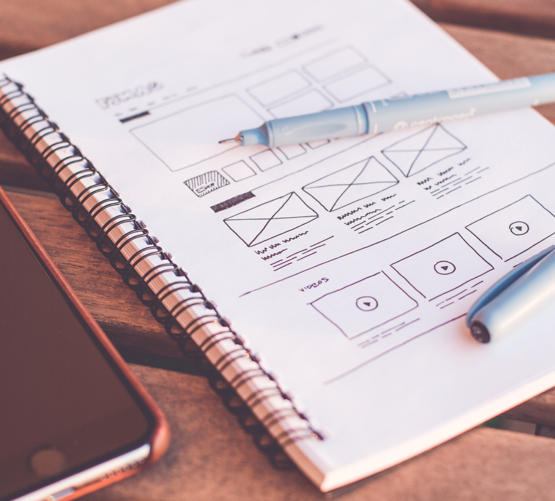 Website Design Wireframe Sketches on White Sketchbook