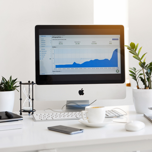 Analytics Tool on iMac Screen, Located on Top of White Desk