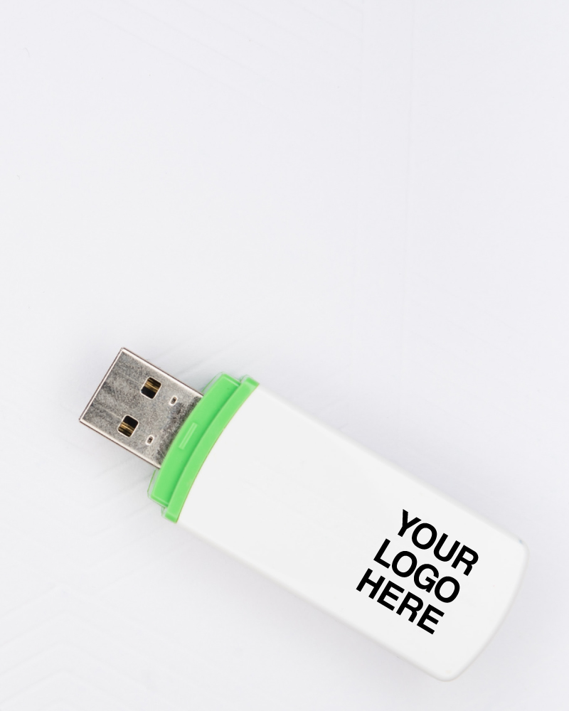 Promotional Item White Flash Drive with Your Logo Here Printed On It