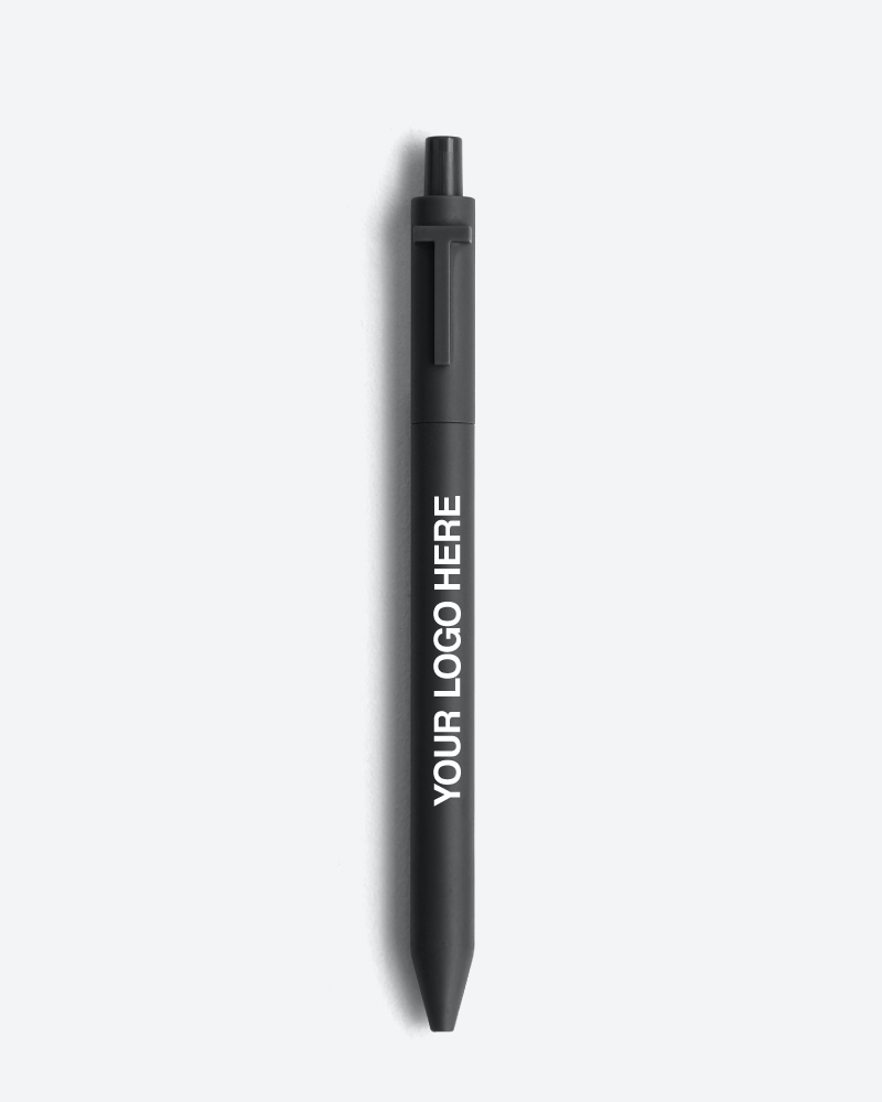 Promotional Item Black Pen with Your Logo Here Written in White Text, Printed on Side of Pen