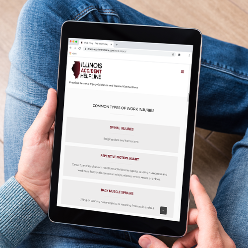 Illinois Accident Helpline Website Design on Tablet Screen