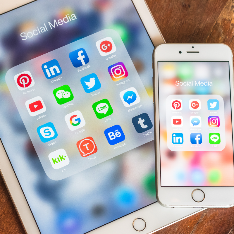 Social Media Icons on Mobile Device Screens