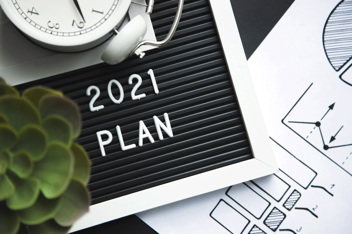 "2021 Plan" on Black Letter Board