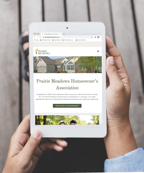 Prairie Meadows HOA Website Design on Tablet