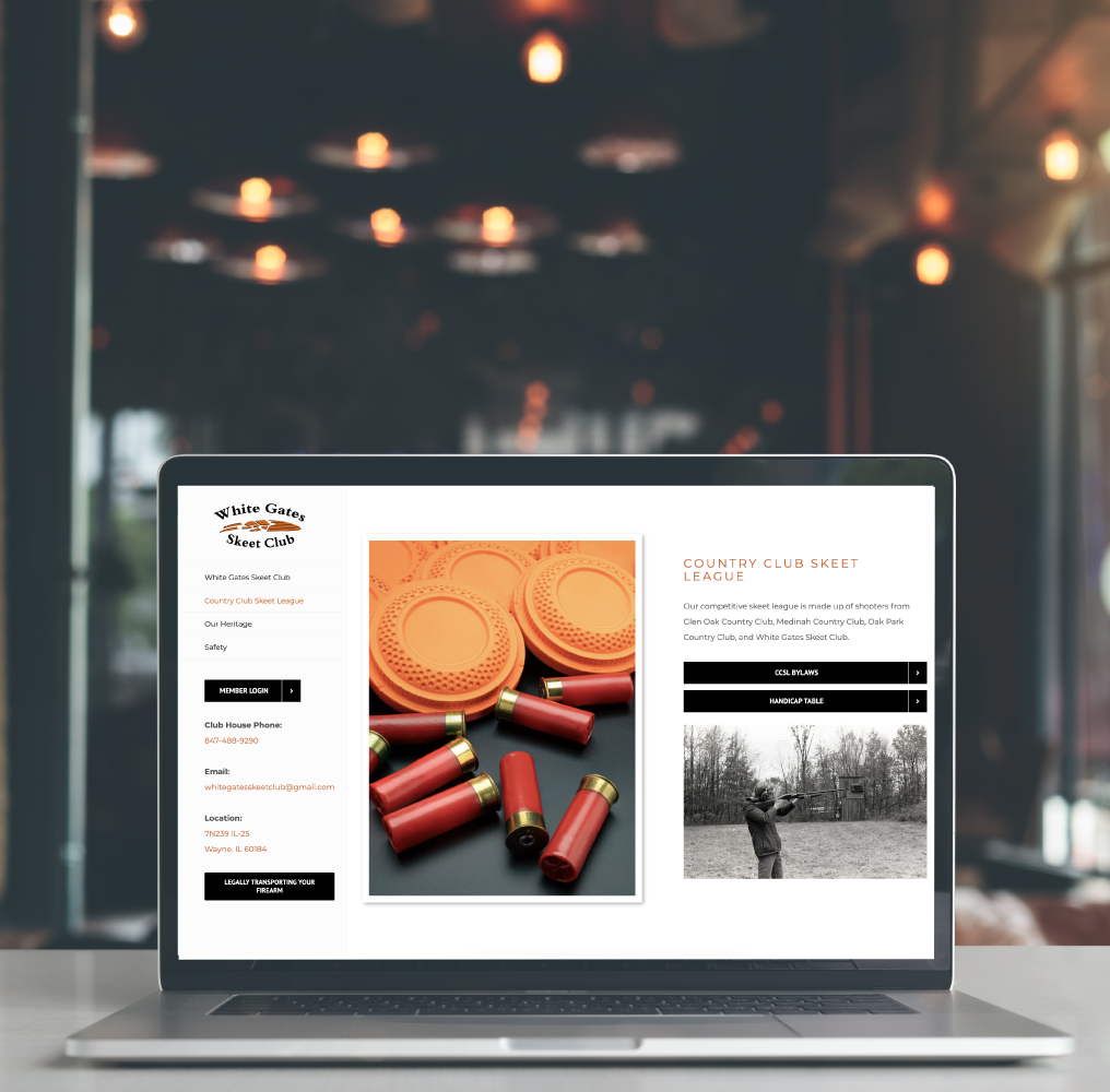 White Gates Skeet Club Website Design on Laptop