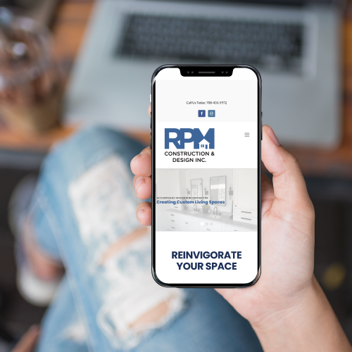 RPM Construction & Design Website on Smartphone Screen