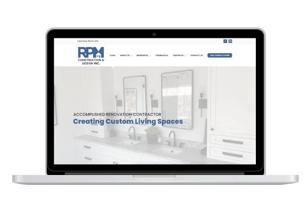 RPM Construction & Design Website on Laptop Screen