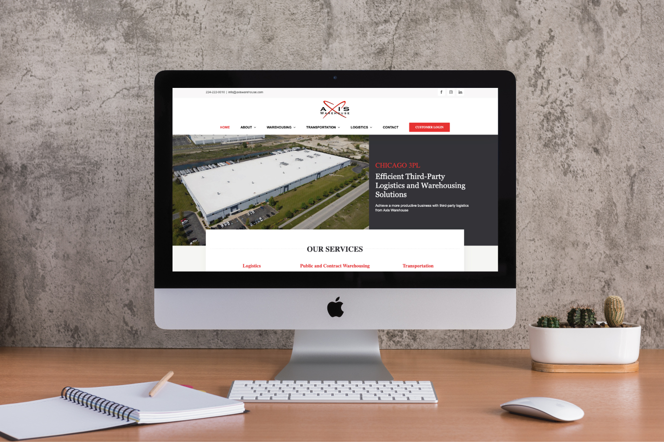 Axis Warehouse Website on Desktop Screen