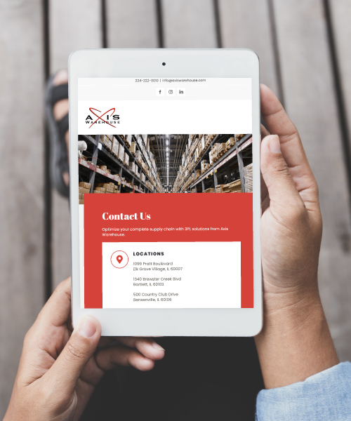 Axis Warehouse Website on Tablet Screen