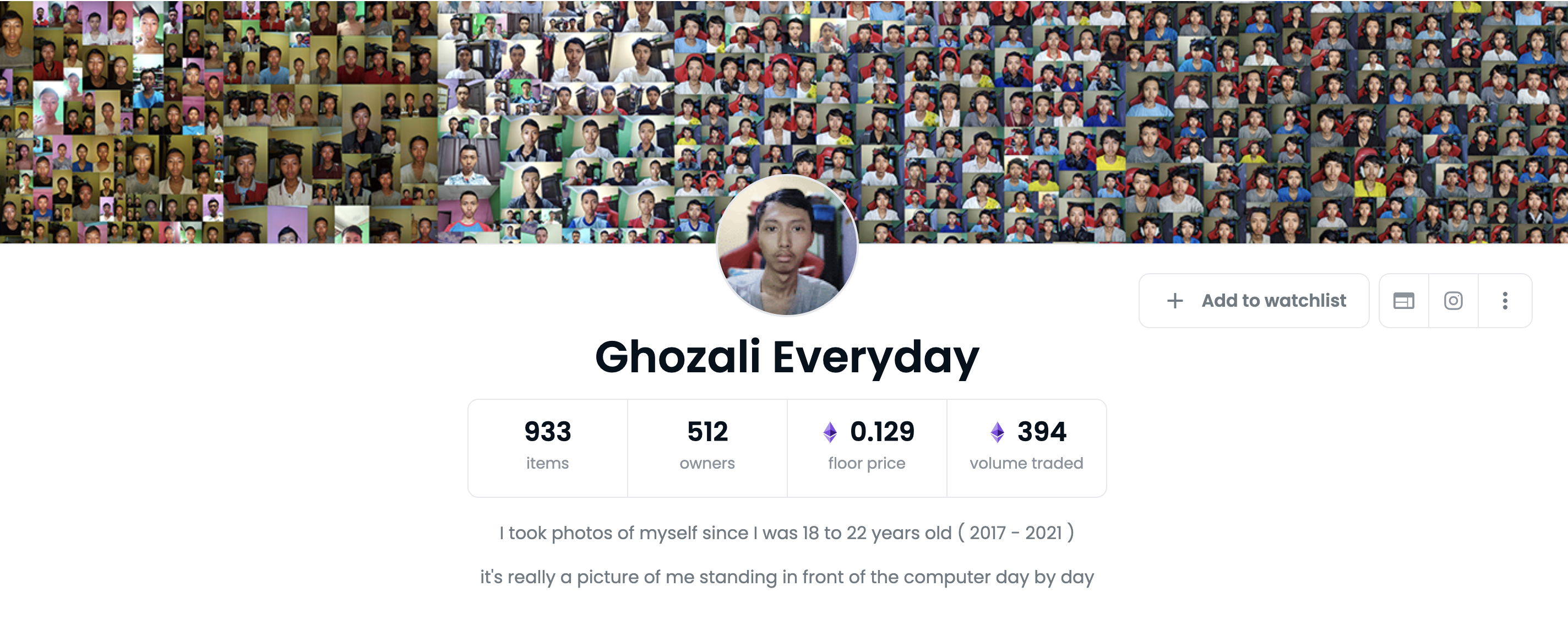 Screenshot of Ghozali Everyday OpenSea NFT Collection