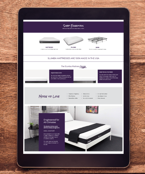 Slumba Website on Tablet Screen