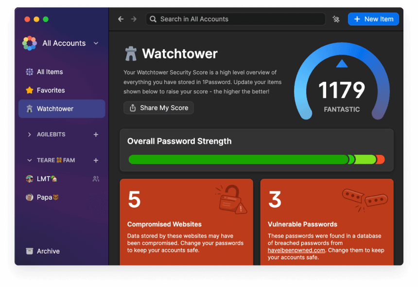 1Password Watchtower User Interface